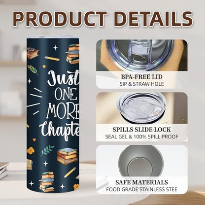 Book Lover Gifts for Women, 20 Oz Just One More Chapter Tumbler - color: Chapter