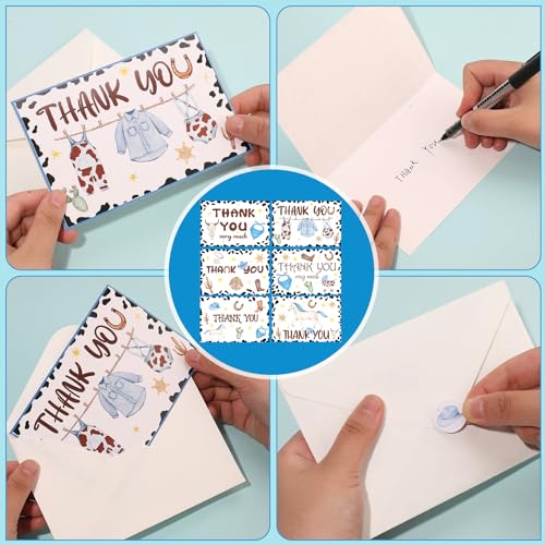 60 Pieces Little Cowboy Baby Shower Thank You Cards,Western Rodeo Thank You Cards Includes 30 Pieces Envelopes and 30 Pieces Cowboy Cards with Stickers for Baby Shower Wedding Bridal - color: cowboy