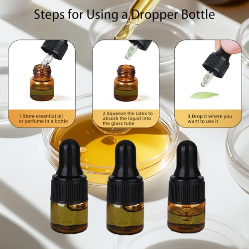 36-Piece Mini Dropper Bottle Set 1ml Small-Capacity Essential Oil Amber Dropper Empty Bottles Suitable for Cuticle Care Oils, Cosmetic Perfumes, and Liquid Travel Sample Containers - color: Amber, size: 1ML