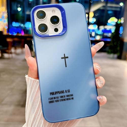 Bible Verse Design Phone Case for iPhone 13 Pro, Cute Fashion Cross Simple Case, Soft TPU Slim Shockproof Cover for Girls Women and Men - Blue - color: Blue, size: iPhone 13 Pro