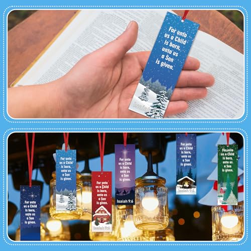 Dispowreath 60 Pcs Christmas Isaiah 9: 6 Religious Christian Bookmarks Church Bookmarks Gift for Teens Men Women Church Home Party Favors - style: Christmas Isaiah 9:6