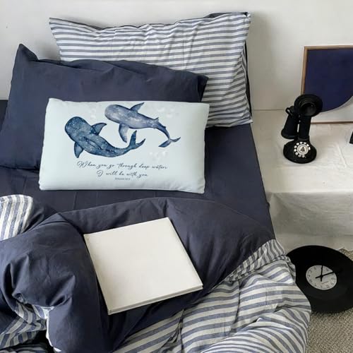 Blue Christian Whale Shark 12x20 Pillow Cover, Whale Shark Decor - color: 05-isaiah 43:2(white)