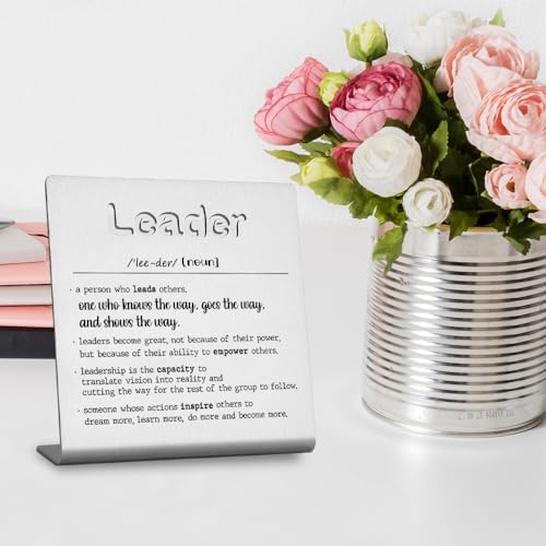 FOKCBOCM Thank You Leader Gifts for Boss Mentor Teacher Retirement Farewell Going Away New Job Leaving Gift Birthday for Leader Mentor Leader Definition Decorative Sign. - style: Leader