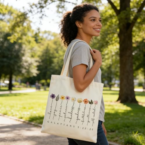 2 Pack Bible Canvas Tote Bag Makeup Bag Women Christian Gifts Reusable Grocery Bags for Shopping Travel - style: Bible Flowers