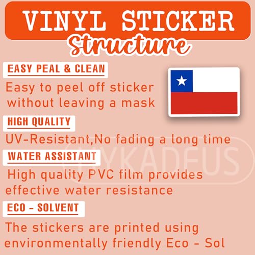 (3Pcs) Chile Flag Sticker – Chilean Stickers National Flags, 3" x 1.8" - color: Chile