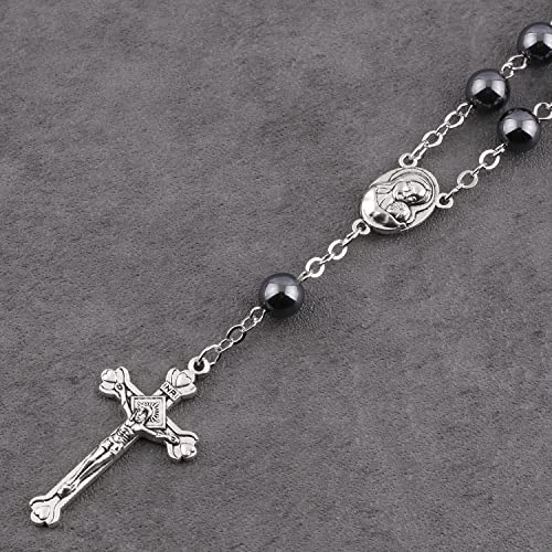 Hematite Beads Auto One Decade Car Rosary Clasp Terra Jerusalem Medal - style: Black