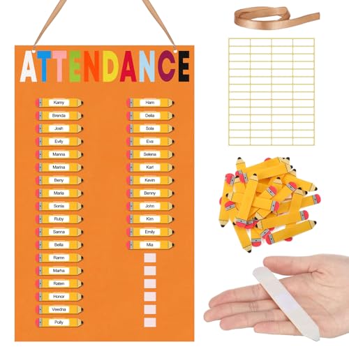 Pencil Classroom Attendance Chart with 36 Pencil Cards Felt