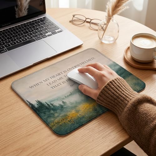 Christian Mouse Pad, When My Heart is Overwhelmed Forest Mountain Religious Scripture Bible Mouse Pad for Home Office Computer Laptop Desk Accessories, 9.5x7.9 Inch - color: Christian