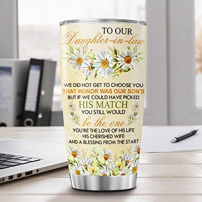 CUBICER Personalized Coffee Tumbler Cute Daisies Flowers Custom Name To Daughter In Law Insulated Travel Mug Inspirational Birthday Gifts For Women From Mom Stainless Steel Cups - color: Daisies