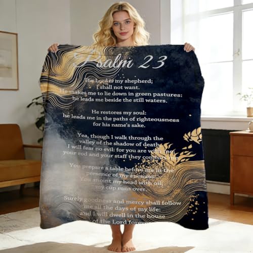 Psalm 23 Throw Blanket Religious Bible Verse Inspirational Scripture Super Soft Warm Cozy Flannel Blanket for Couch Bed Sofa Office Christian Home Decor Gift 59"x86" - color: Gold, size: 59in x 86in