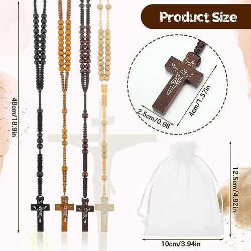 Tenceur 24 Pcs Wooden Rosary Bead Necklace Wood Catholic Carved Beads with Jesus Cross First Communion Rosary Bulk with Organza Bags Baptism Favors Catholic Gift for Men Women - color: Classic Colors