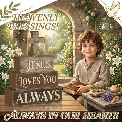 Britimes Tiered Tray Decor Set, 4 Pack, Wooden Table Sign, Christian - style: Cross