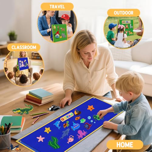 Felt Board for Toddlers, Double-Sided Flannel Board, Reversible Blue/Green - color: Multicolor
