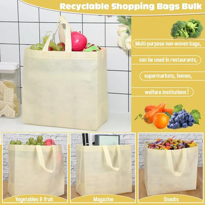 Windyun Reusable Grocery Bags Non Woven with Handles - color: Beige