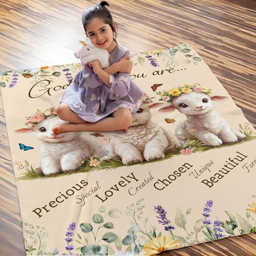 Girls Women Blanket, Christian Throw Blankets with Floral for Mom Daughter Sheep Lovers, 60x80 Inches Cozy Warm God Says You are Throw for Sofa Couch Bedding Home Decor - color: Pure White, size: 80"x60"