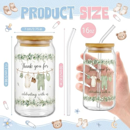 Glass Cups with Lids and Straws, 4Pack, 16oz, Boho Baby - color: Baby Shower