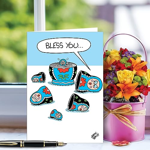 NobleWorks - 1 Funny Get Well Greeting Card w/ 5 x 7 Envelope For Men, Women - Stacking Dolls Sneeze C10084GWG - style: Stacking Dolls Sneeze