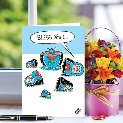 NobleWorks - 1 Funny Get Well Greeting Card w/ 5 x 7 Envelope For Men, Women - Stacking Dolls Sneeze C10084GWG - style: Stacking Dolls Sneeze