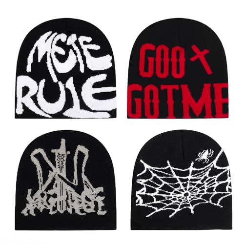 4Pcs Y2k Beanie Winter Knitted Hat Warm Graphic Cap for Women Men - color: N-7