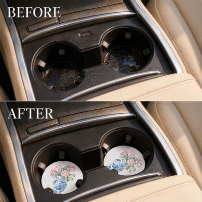Car Coasters for Cup Holders, Pink Chinoiserie Car Coasters Set of 2, B16 - color: Pink Hydrangea