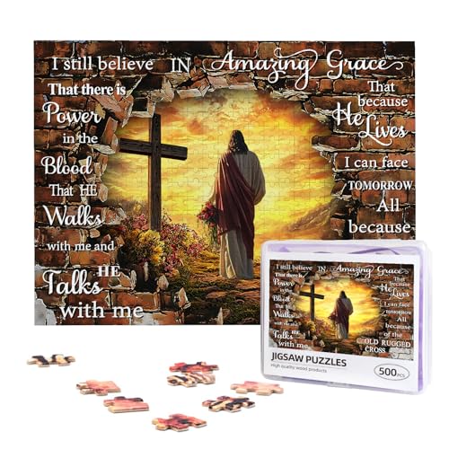 Christian Jigsaw Puzzles for Adults 500 Pieces Bible Verses Wooden Jigsaw Puzzle Jesus Cross Religious Scripture Puzzle for Family Friends Home Decor Christian Gifts - color: Jesus, size: 500PCS