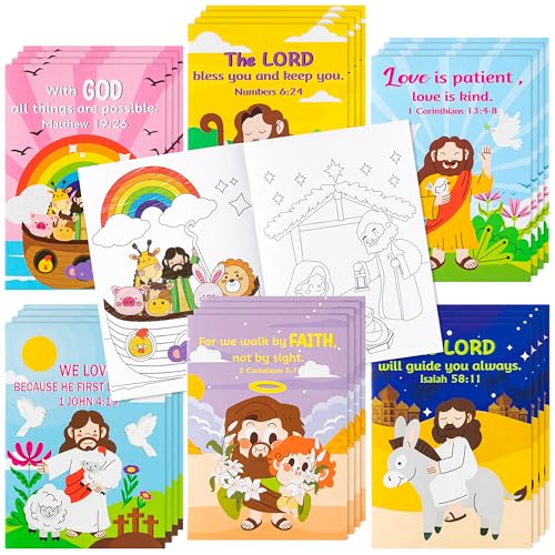 ANGOLIO 24 PCS Christian Religious Coloring Books for Kids Bulk, 6 Styles