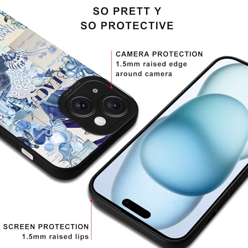 Aesthetics Collage Ocean Phone Case for iPhone 15 Case Summer Beach Pattern Shockproof Soft Protective for Women Men Phone Cover Funda for iPhone 15 6.1 Inch - color: Black, size: for iPhone 15