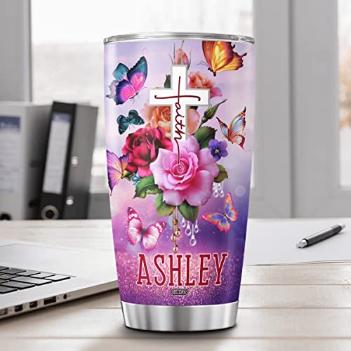CUBICER Personalized Coffee Tumbler Flowers Customized Name Travel Mugs Oz Christian Gifts For Mom Women Stainless Steel Cups Insulated Tumblers Inspirational Quotes Mothers Day - color: Christian