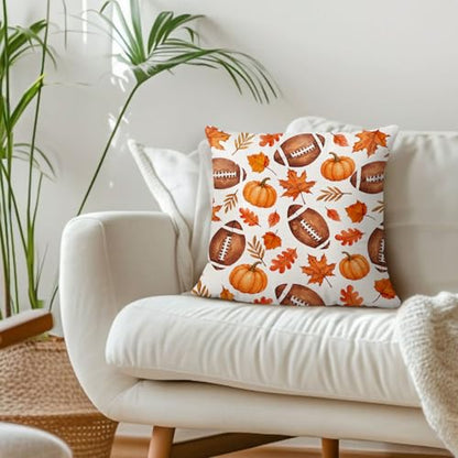 Rustic Fall Maple Leaf Football Pumpkin Throw Pillow Covers 18x18 - color: Pumpkin-4