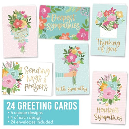 24 Sympathy Cards with Envelopes Bereavement Cards for Loss of Loved One - style: Floral Pastel 24 pcs