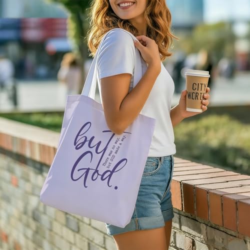 Bible Tote Bags Cute Christian Preppy Canvas Tote Bag Christian Gifts for Women Reusable Shopping Bags(Parent) - color: But God-2