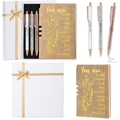 Affrolling 5 Pcs Christian Gifts for Women Church Religious Gifts A6 Bible Leather Notebook Pens with Box Prayer Journal for Men Bible Study Pastor's Wife Godmother Father(Classic Brown) - color: Classic Brown