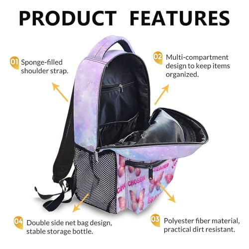 Backpack for Girls 6-8 Primary School Students, Butterfly Backpacks God Says I Am Bookbag with Pockets for Kids Girls Back to School Gifts - color: Blue