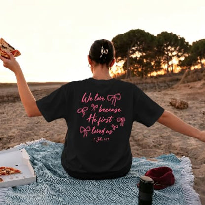 Christian Faith Bow Shirts for Women Cute Coquette Shirt Jesus Religious Tshirts Bible Verse Oversized Graphic Tee - color: Black, size: Small