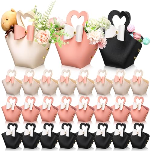 Sweetude 24 Set PU Leather Heart Purse Gift Bag with Handles, Stylish Style - color: Stylish Style