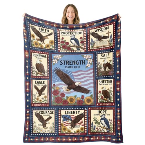 Christian Eagle Patriotic Flag Throw Blanket for Men Veterans Dad - color: Tk013, size: 80"x60"