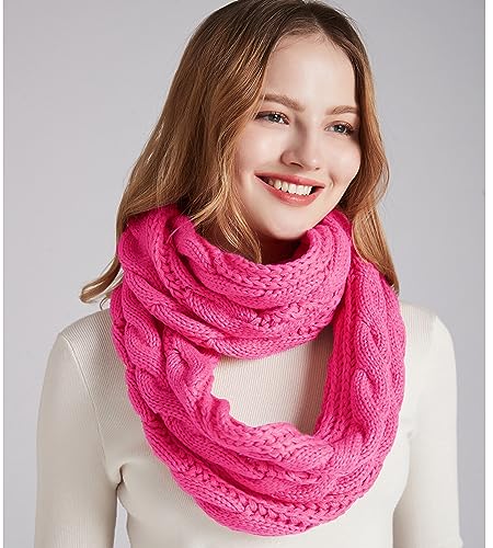 NEOSAN Womens Thick Ribbed Knit Winter Infinity Circle Loop Scarf - color: Hot Pink