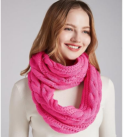 NEOSAN Womens Thick Ribbed Knit Winter Infinity Circle Loop Scarf - color: Hot Pink