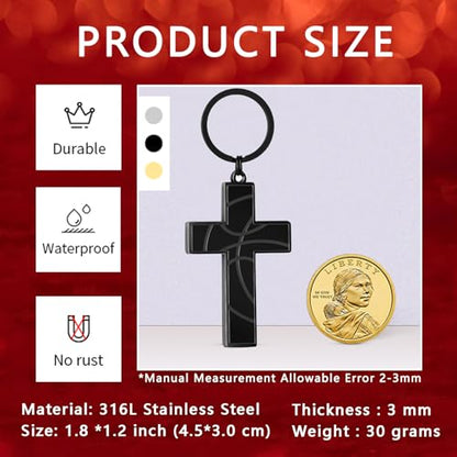 Football/Baseball/Soccer/Basketball Cross Keychain for Men Sport Gifts - color: Black, style: Basketball-serenity Prayer
