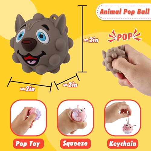 KissFree 24 PACK Animal Pop Balls Party Favors for Kids, 3D Pop Fidget Balls Toys Bulk, Gifts for Boys & Girls, Goodie Bag Stuffers, Pinata Stuffers, Treasure Box Toys, Prizes for Kids - style: 24PCS Animal Pop Ball