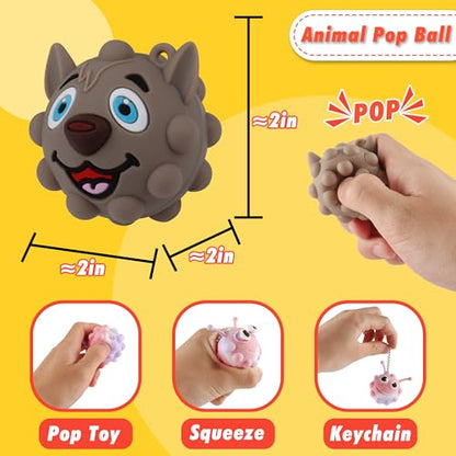 KissFree 24 PACK Animal Pop Balls Party Favors for Kids, 3D Pop Fidget Balls Toys Bulk, Gifts for Boys & Girls, Goodie Bag Stuffers, Pinata Stuffers, Treasure Box Toys, Prizes for Kids - style: 24PCS Animal Pop Ball