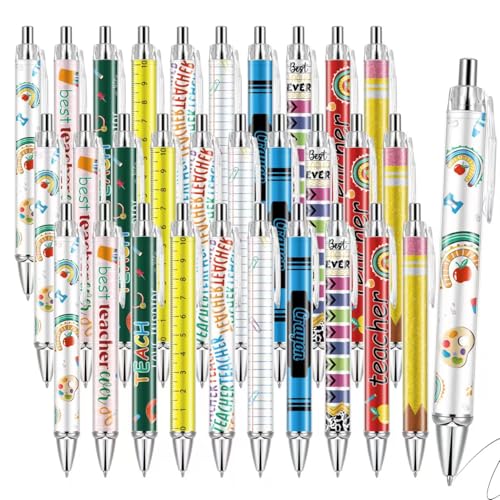 30 Pcs Teacher Pens Bulk Teacher Appreciation Gifts Ballpoint Pen Best Pens for Teachers Retractable Black Ink Writing Pen for Women School Coworker Staff Office Supplies - style: Teacher