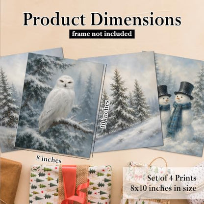 DOFQZ Rustic Christmas Tree Winter Scene Wall Art Prints 8x10 Set of 4 - color: 42Child, size: 8*10