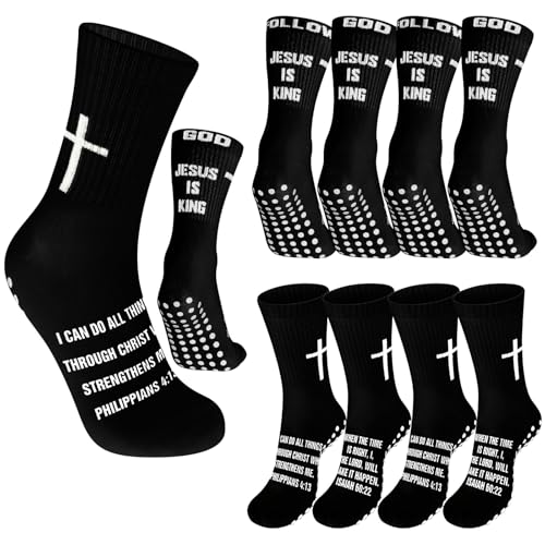 4 Pairs Cross Grip Soccer Socks, Us Size 6-12 - color: Black, style: Bible Verse