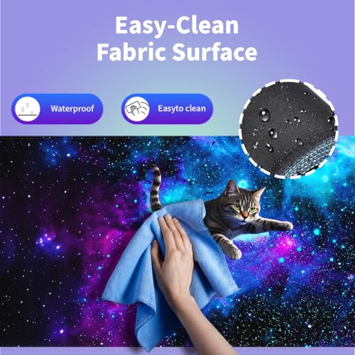 Funny Space Tabby Cat Large Mouse Pad, Purple Blue Galaxy Nebula Desk Mat - color: Galaxy Kitty