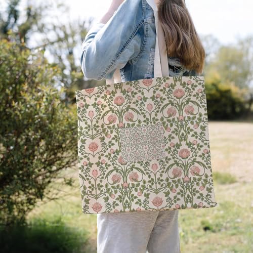 Christian-Flowers-Inspirational Motivational Gifts Canvas Tote Bag for Women,Reusable Shopping Grocery Bags - color: Floral-pink and Olive Green