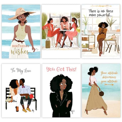African American Greeting Cards Assortment Box – Set of 18 Cards with Envelopes – Black Birthday Cards, Encouragement, Friendship & Thank You Notes – Beautiful Black Women Designs - style: Assortment 800