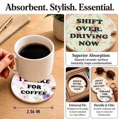 Funny Coffee Lover Car Coasters, Colorful Girly Floral Cup Holders, 23 - color: Coffee Lover
