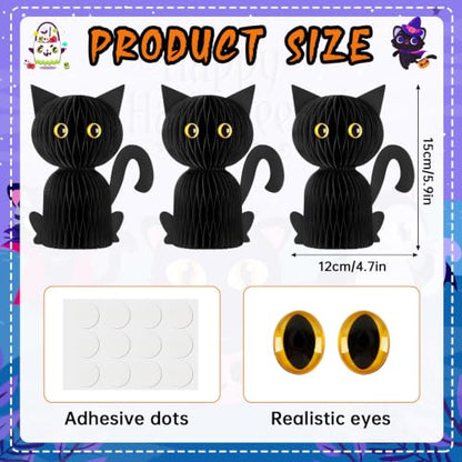 6 Pcs Black Cat Halloween Decoration,Paper Honeycomb Centerpieces - style: Black Cat Style