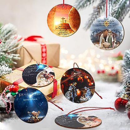 18 Pcs Nativity Scene Christmas Ornament - Wooden Jesus 3.15 Inch Holy Night The Birth of Jesus - Religious Christian Keepsake Gift for Christmas Tree Decor